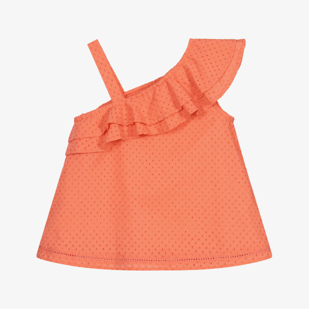 Mayoral-بلوز قطن لون برتقالي مرجاني | Childrensalon Outlet