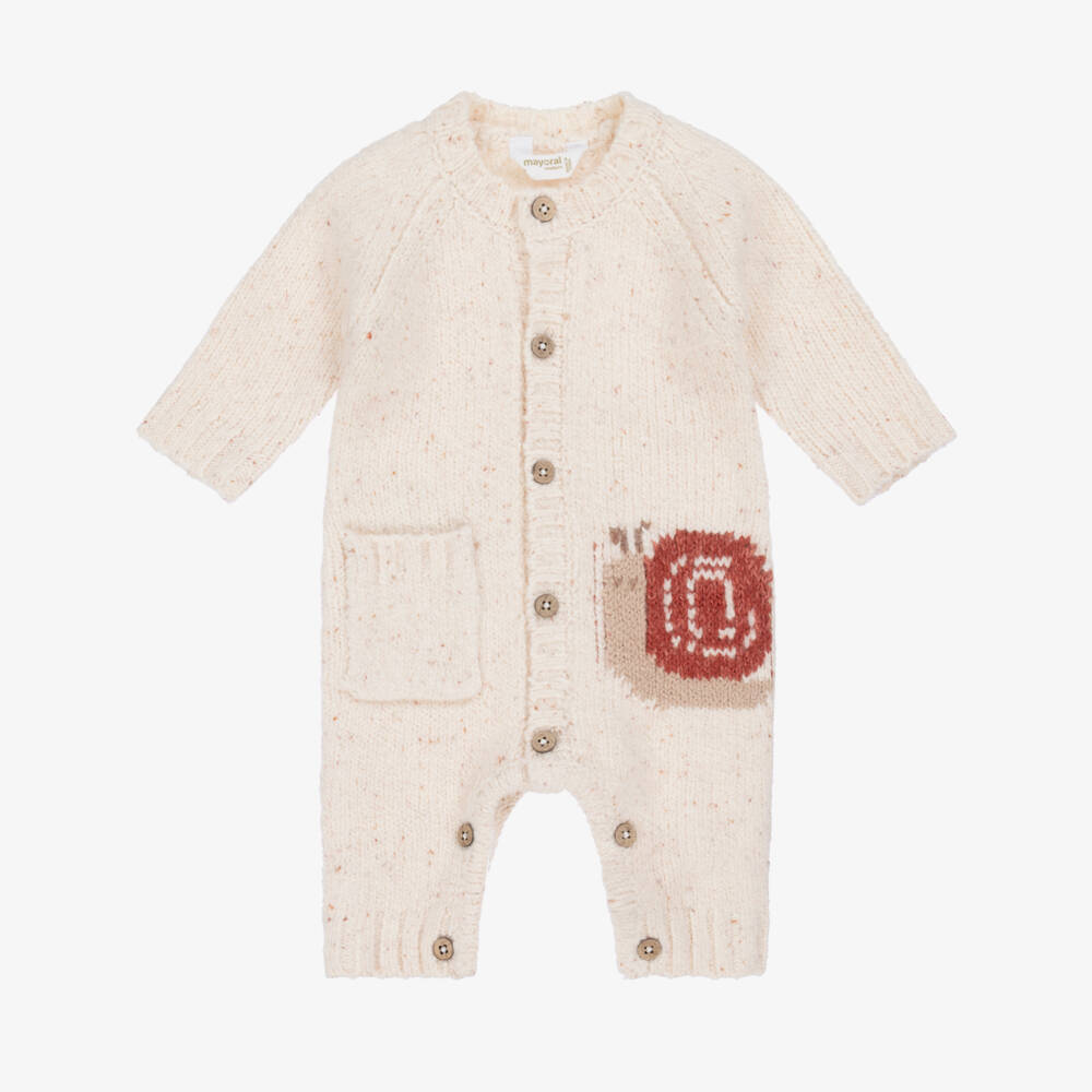 Mayoral Newborn-جمبسوت محبوك بلون البيج الدافئ بتصميم الحلزون | Childrensalon Outlet