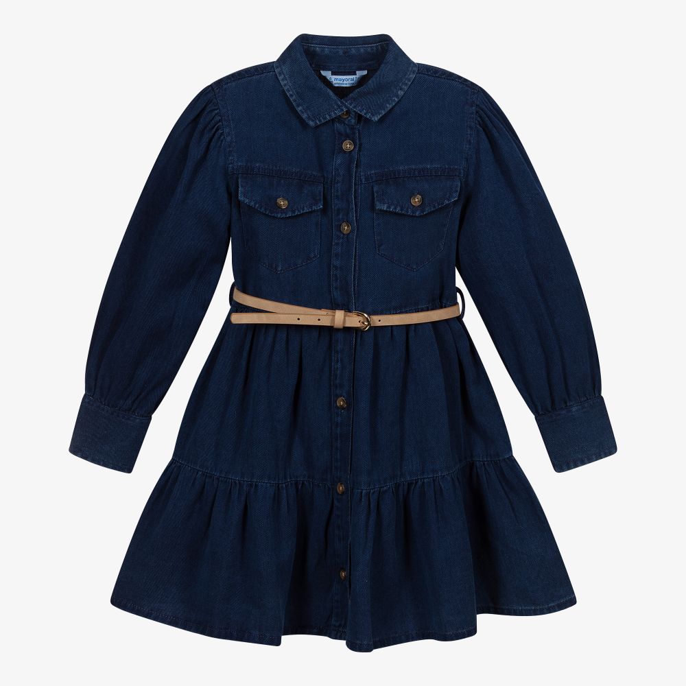 Mayoral - Темно-синее джинсовое платье-рубашка | Childrensalon