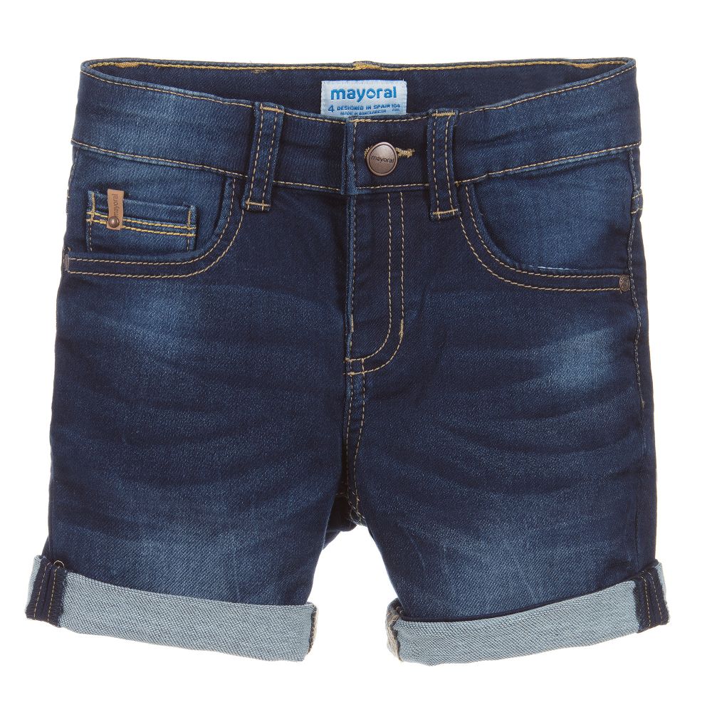 Mayoral-Dark Blue Wash Denim Shorts | Childrensalon Outlet