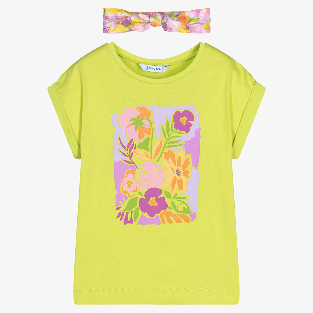 Mayoral-Floral T-Shirt & Headband Set | Childrensalon Outlet
