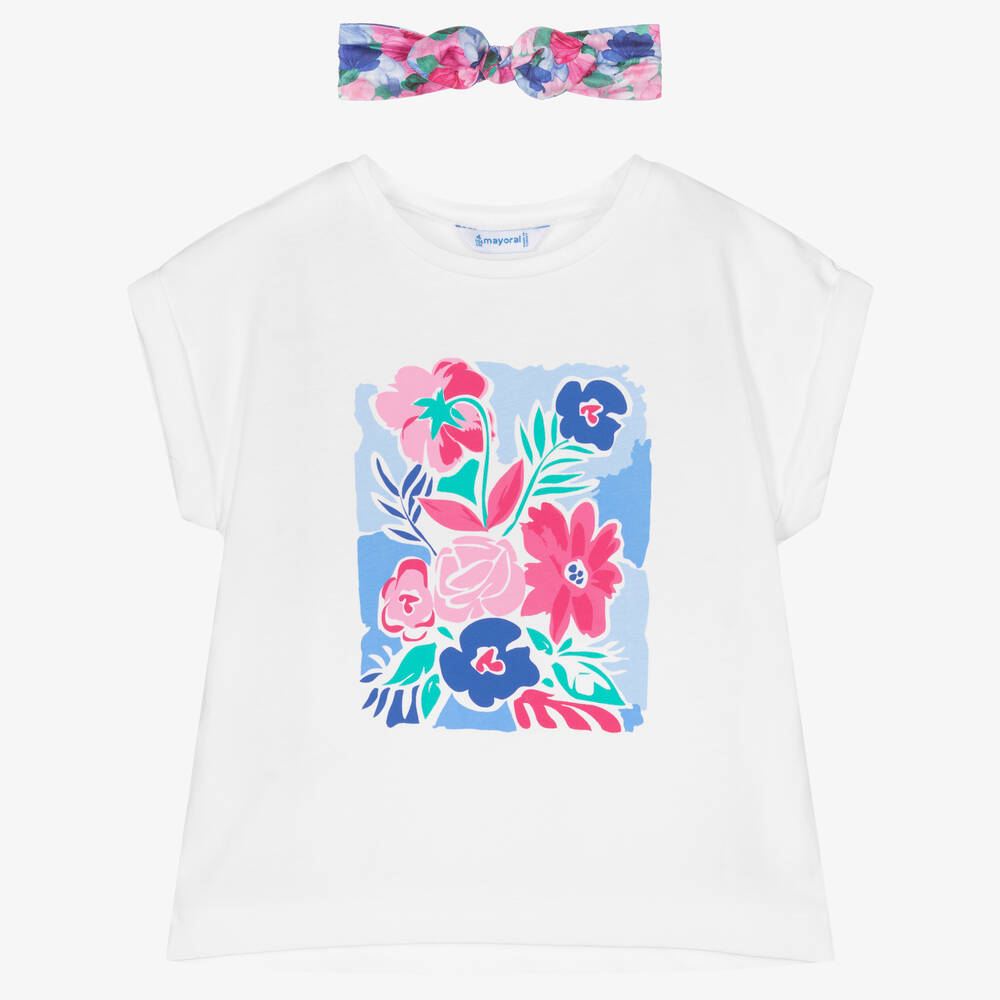 Mayoral - Floral T-Shirt & Headband Set | Childrensalon