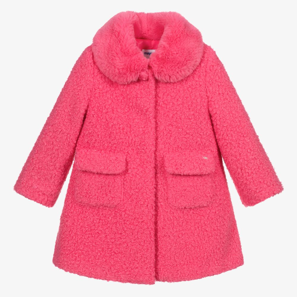 Mayoral - Fuchsia Pink Bouclé Coat | Childrensalon