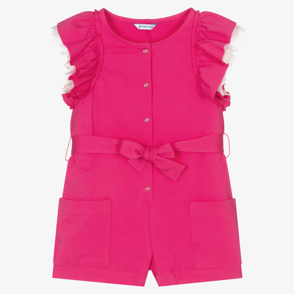 Mayoral - Fuchsia Pink Cotton Playsuit | Childrensalon