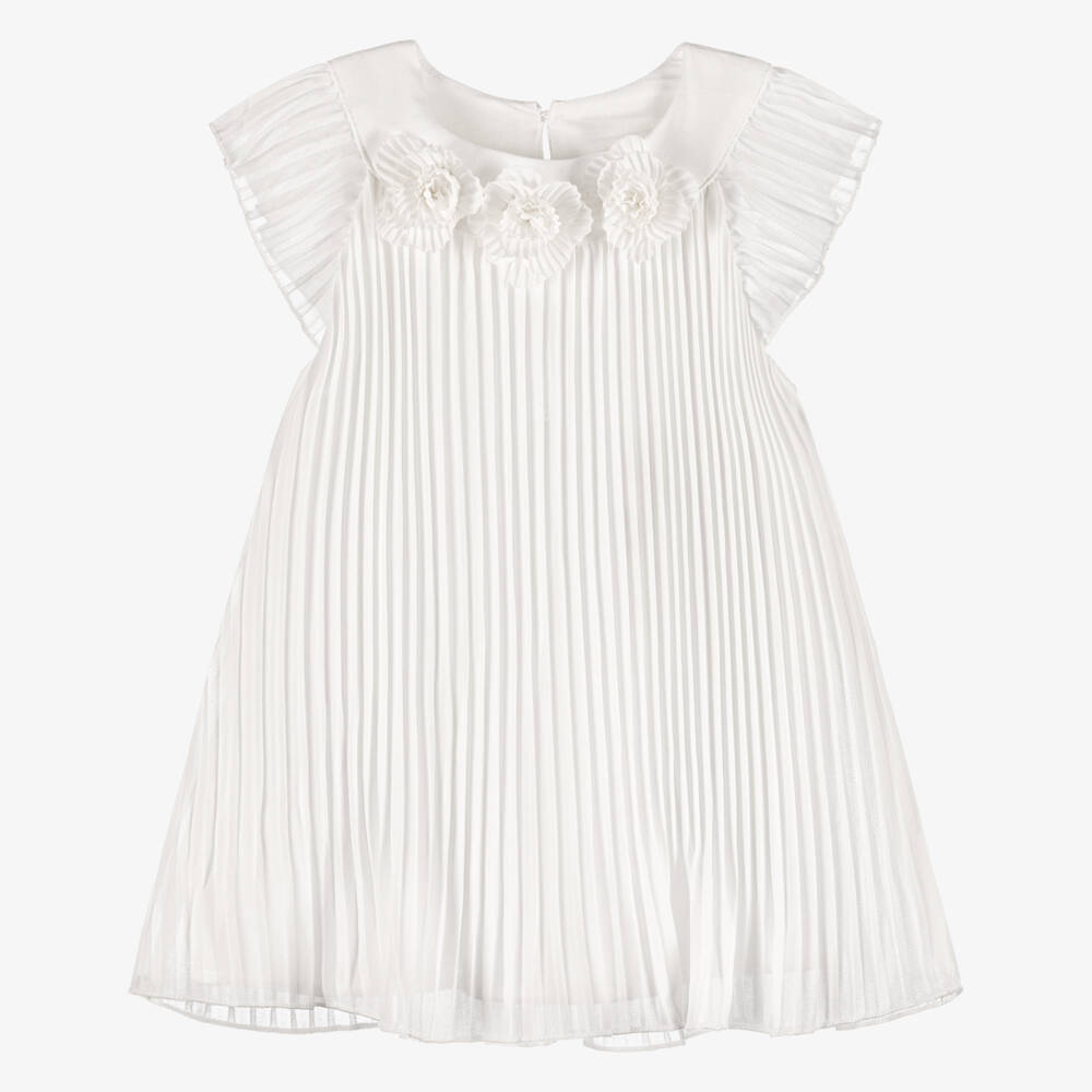 Mayoral-Girl Ivory Pleated Floral Frock | Childrensalon Outlet