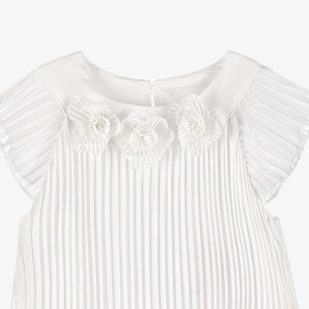 Mayoral-Girl Ivory Pleated Floral Frock | Childrensalon Outlet