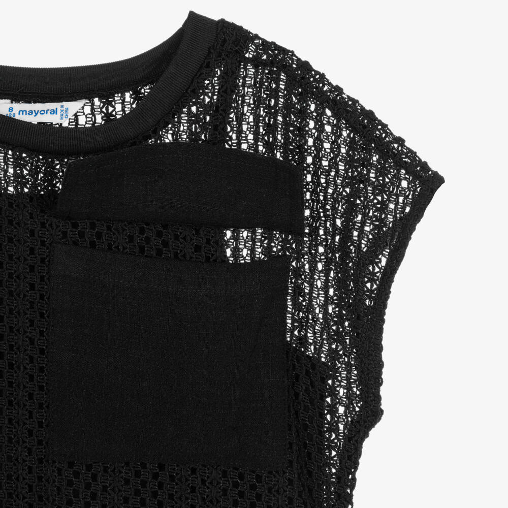 Mayoral-Girl's Black Dual-Layer Short Sleeve Top | Childrensalon Outlet