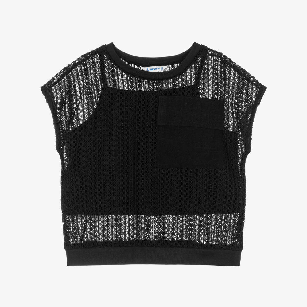Mayoral-Girl's Black Dual-Layer Short Sleeve Top | Childrensalon Outlet