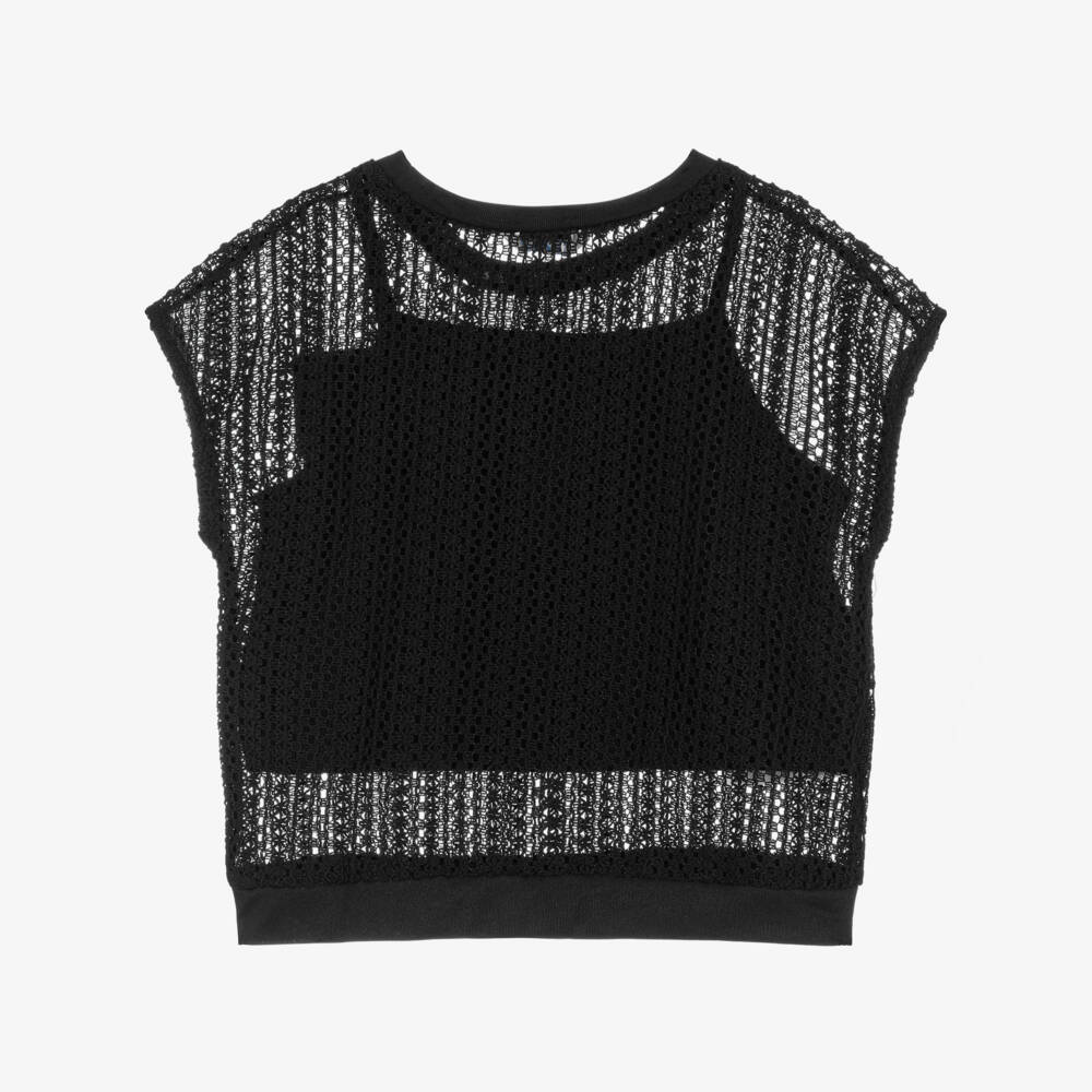 Mayoral-Girl's Black Dual-Layer Short Sleeve Top | Childrensalon Outlet