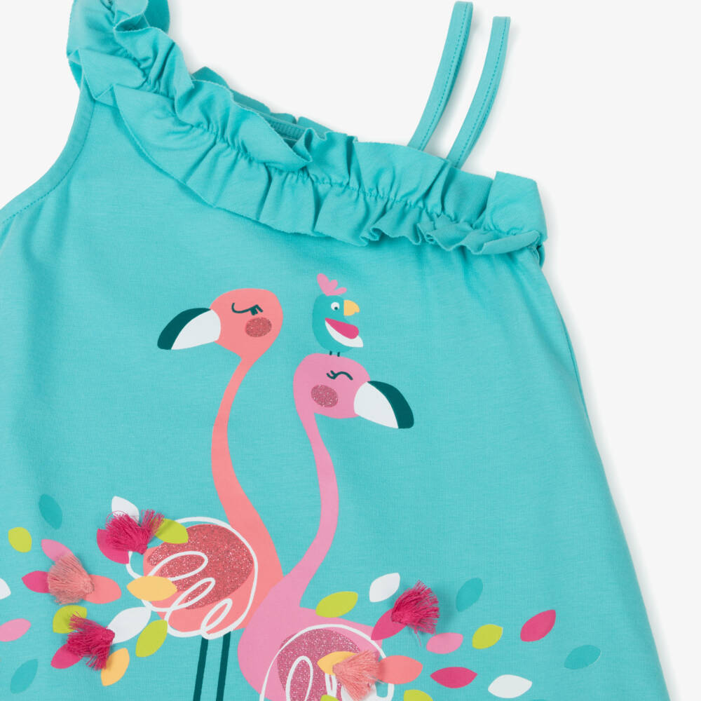 Mayoral-Girls Aqua Dreamy Flamingo Dress | Childrensalon Outlet