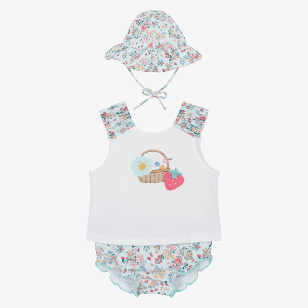 Mayoral Newborn-Girls Aqua Floral Beachwear Trio | Childrensalon Outlet