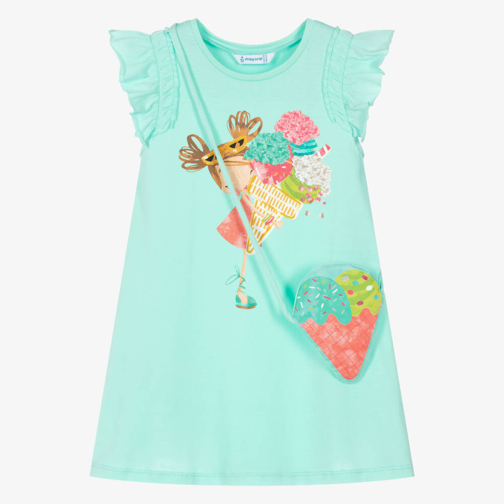 Mayoral-Girls Aqua Flutter Sleeve Dress Set | Childrensalon Outlet