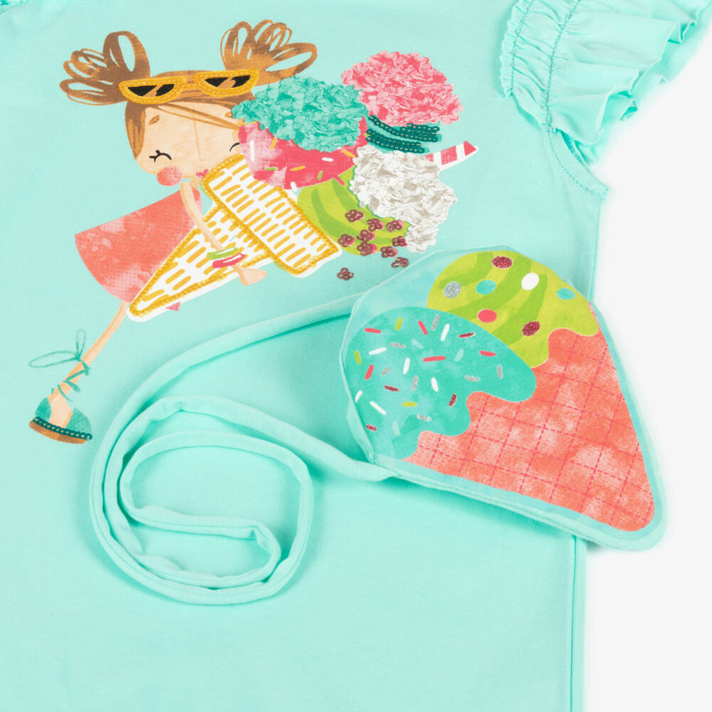 Mayoral-Girls Aqua Flutter Sleeve Dress Set | Childrensalon Outlet