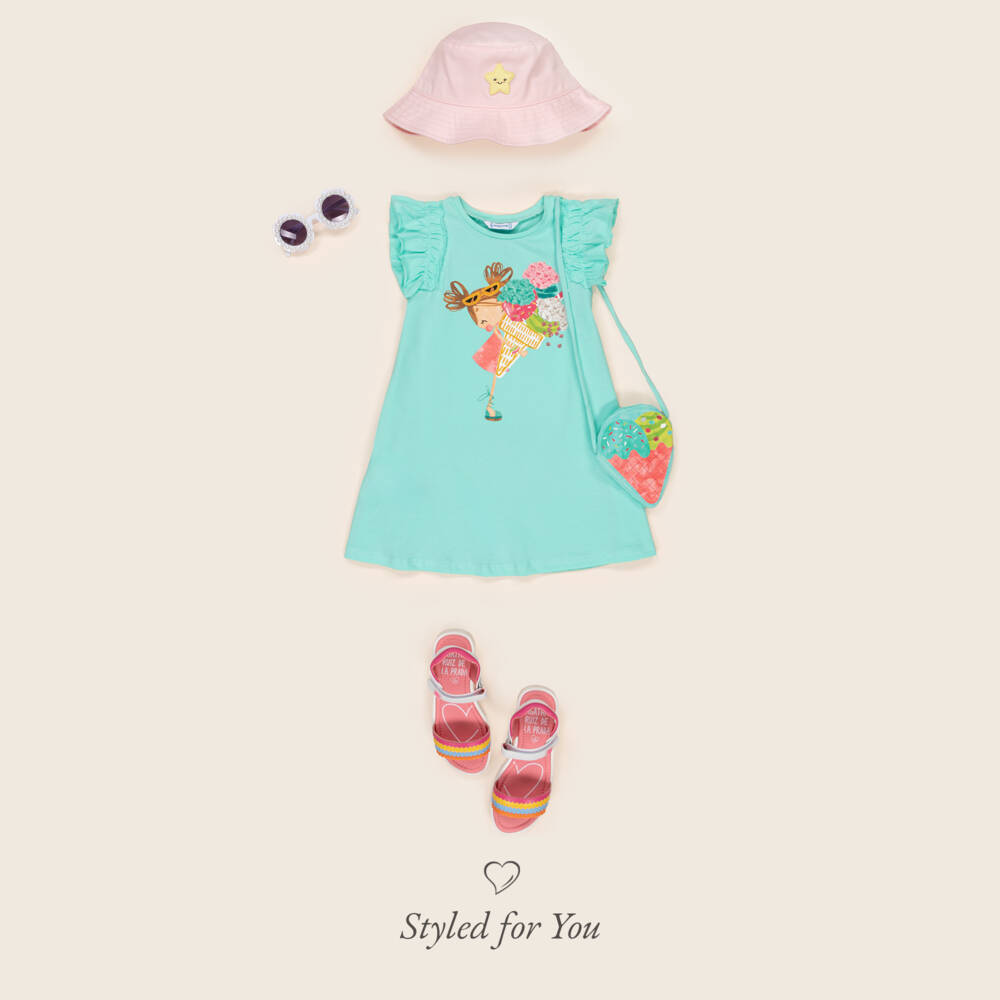 Mayoral-Girls Aqua Flutter Sleeve Dress Set | Childrensalon Outlet