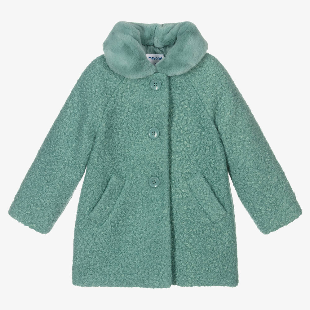 Mayoral - Manteau bouclé vert cyan Fille | Childrensalon