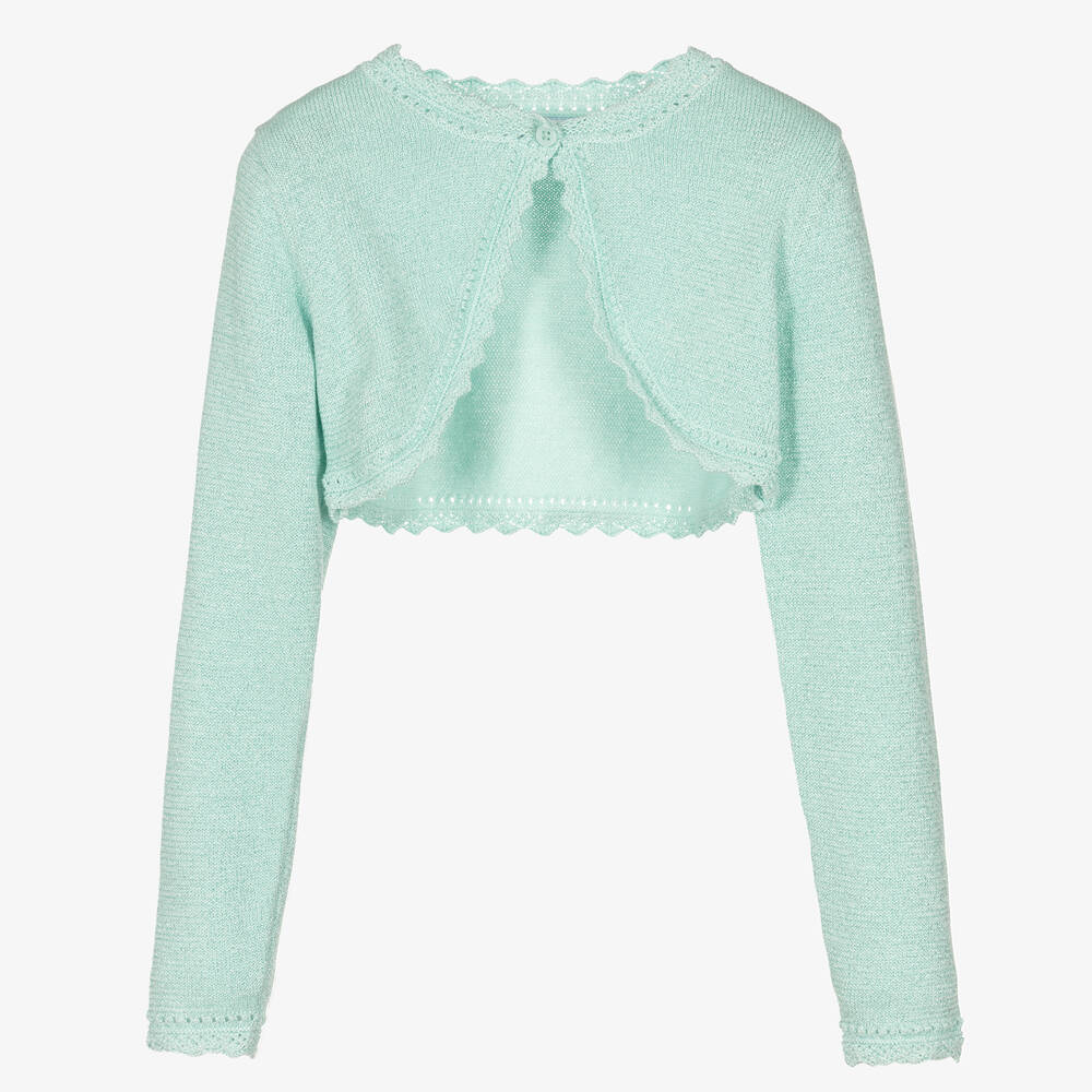 Mayoral-Girls Aqua Green Cotton Bolero Cardigan | Childrensalon Outlet
