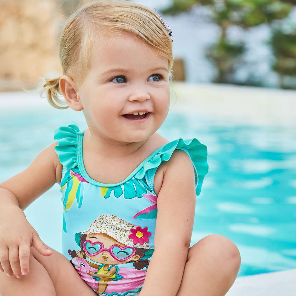 Mayoral-Изумрудный купальник с воланами для девочек | Childrensalon Outlet