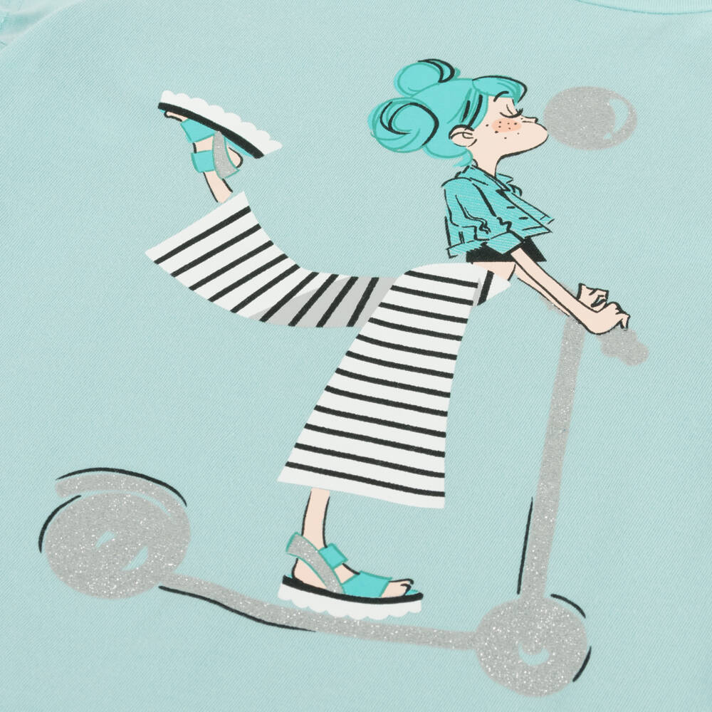 Mayoral-Girls Aqua Scooter Print Tee | Childrensalon Outlet