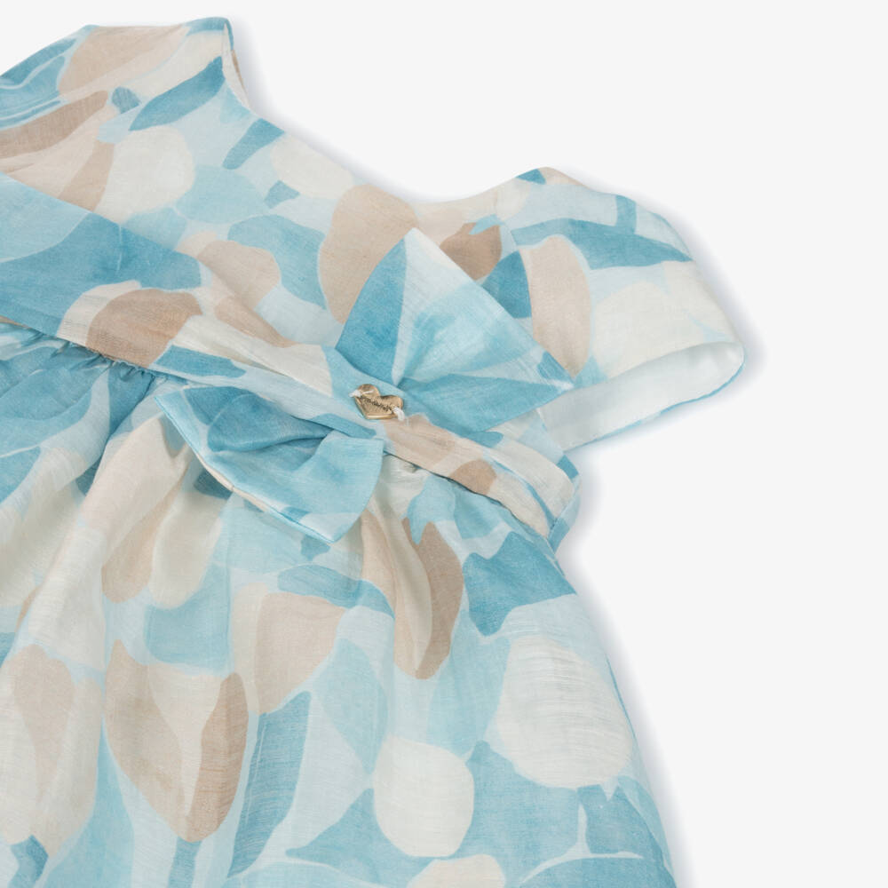Mayoral-Girls Azure Blossom Linen Frock | Childrensalon Outlet