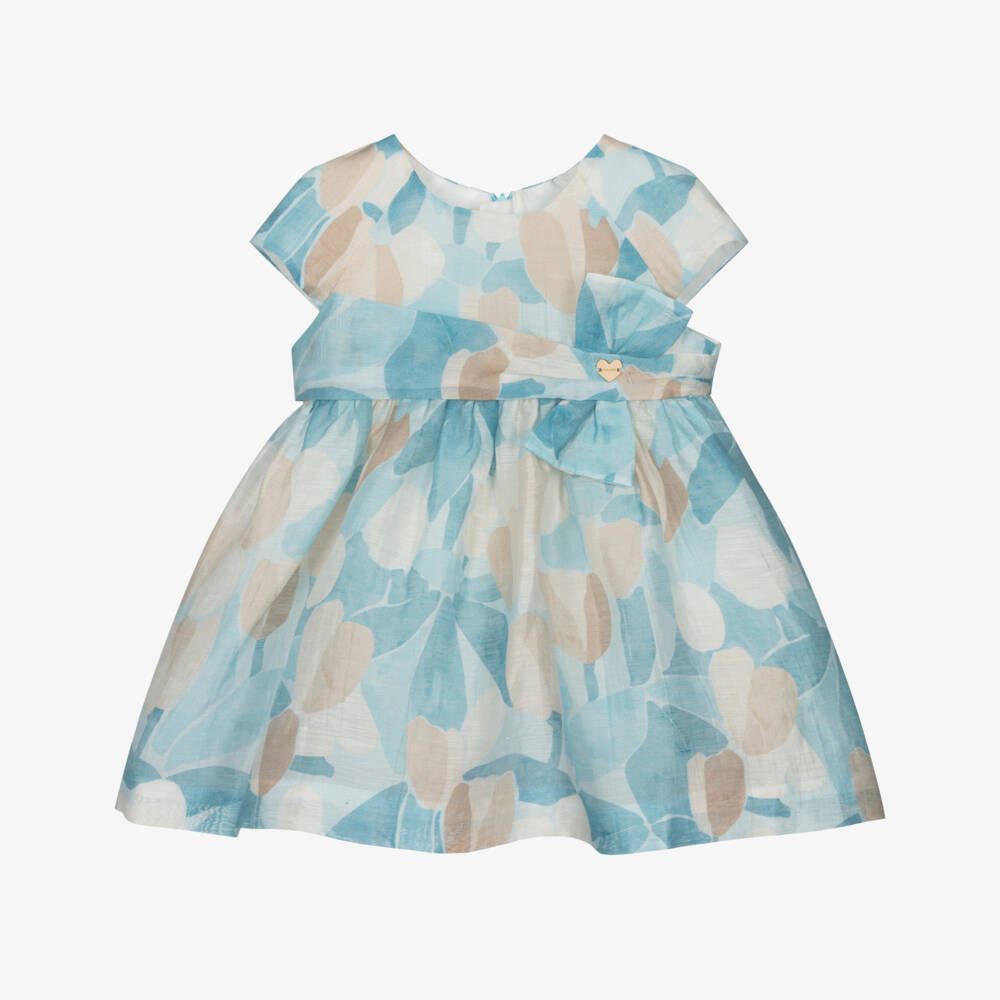 Mayoral-Girls Azure Blossom Linen Frock | Childrensalon Outlet