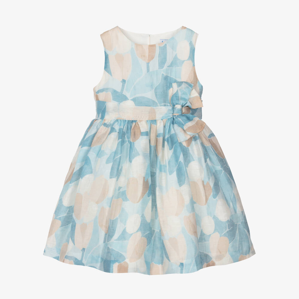 Mayoral-Girls Azure Floral Linen Frock | Childrensalon Outlet