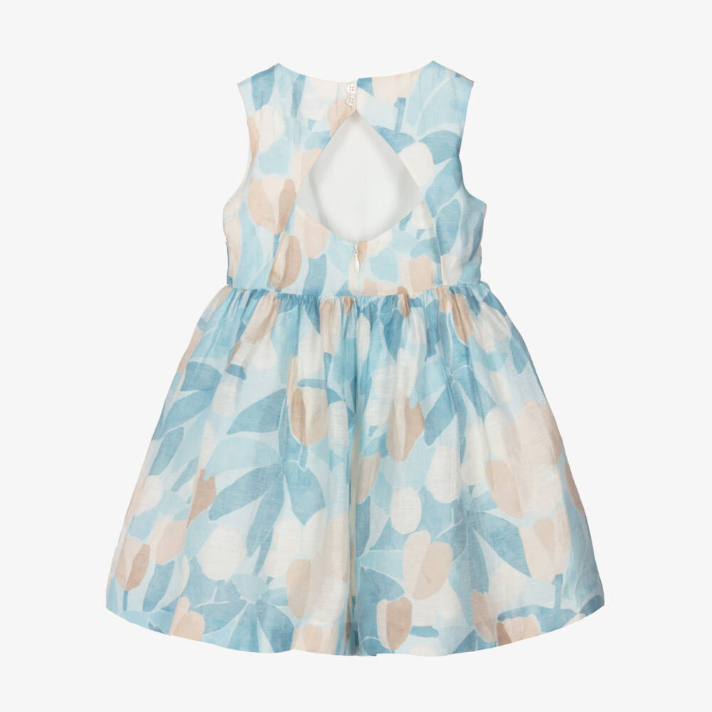 Mayoral-Girls Azure Floral Linen Frock | Childrensalon Outlet