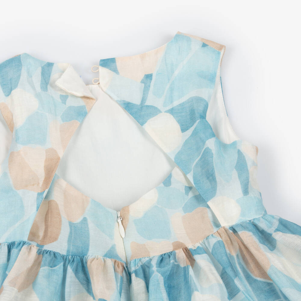 Mayoral-Girls Azure Floral Linen Frock | Childrensalon Outlet