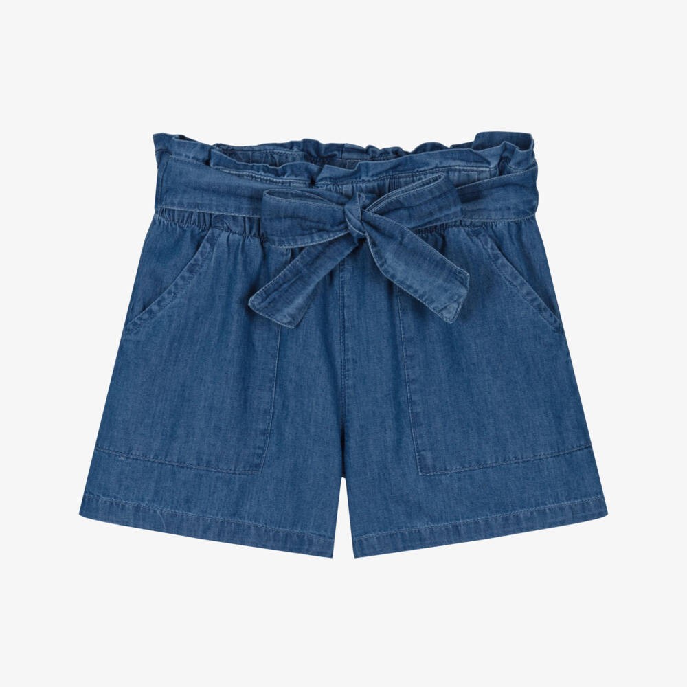 Mayoral-Girls Azure Tie-Belt Cotton Shorts | Childrensalon Outlet