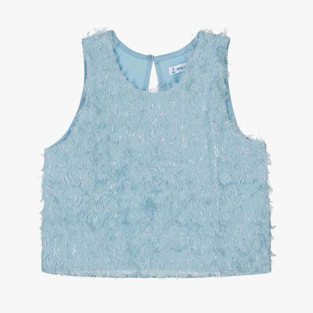 Mayoral-Girls Azure Tulle Fringe Blouse | Childrensalon Outlet