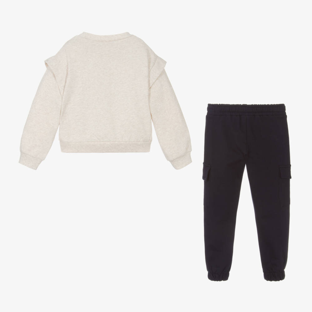 Mayoral-بدلة رياضية قطن لون كحلي وبيج للبنات | Childrensalon Outlet