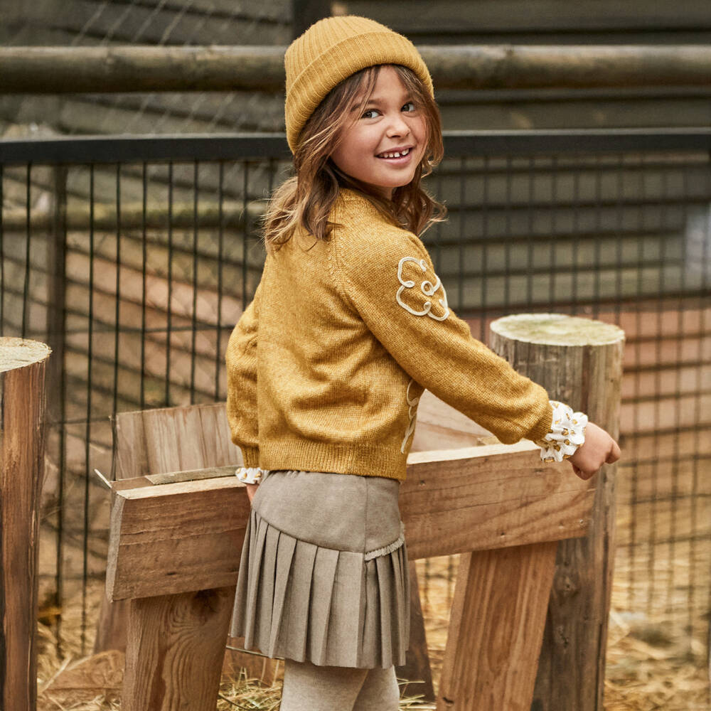 Mayoral-Girls Beige Asymmetric Pleated Skirt | Childrensalon Outlet
