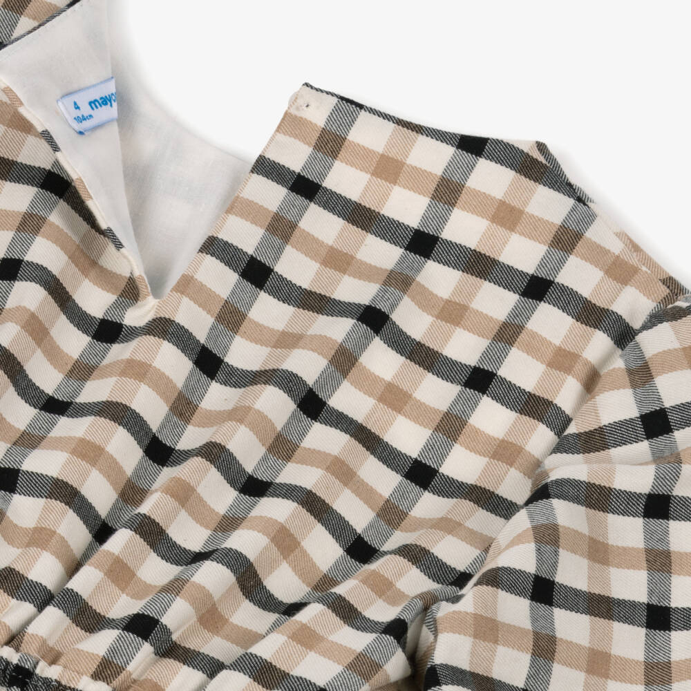 Mayoral-Girls Beige & Black Check Cotton Dress | Childrensalon Outlet