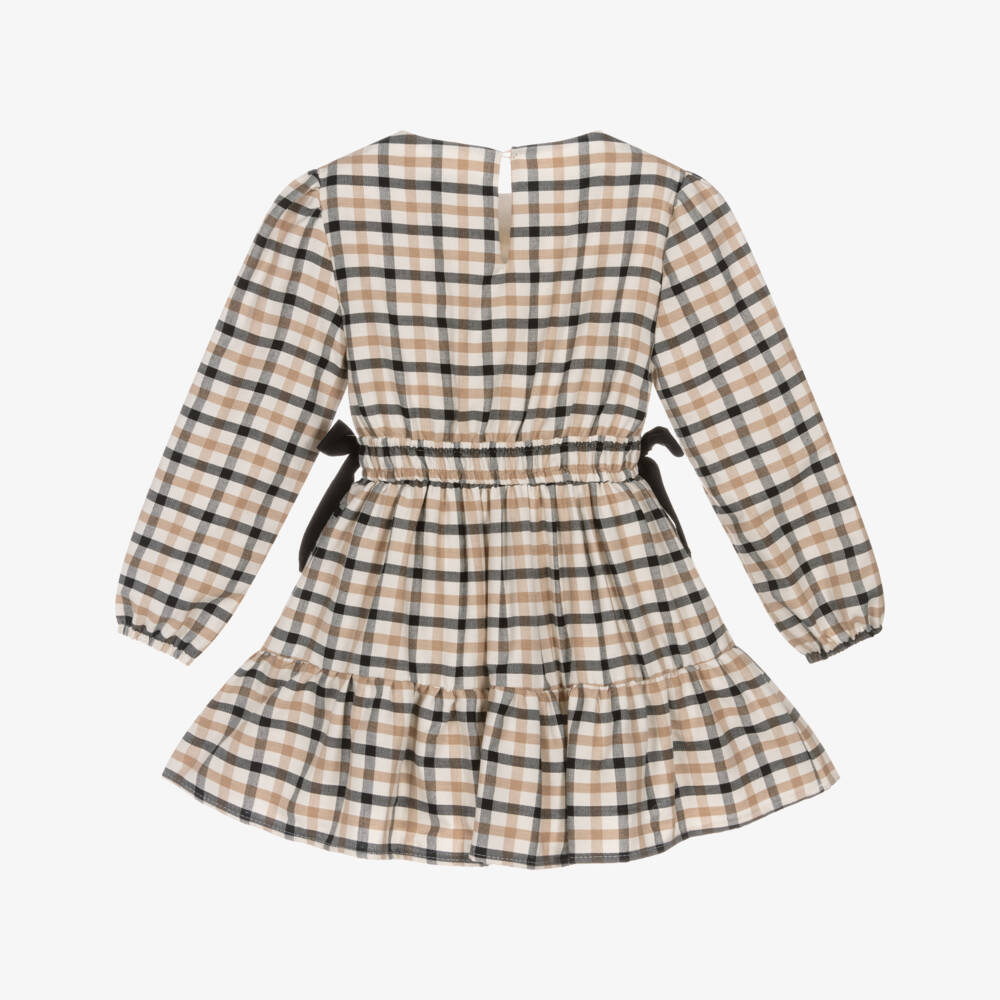 Mayoral-Girls Beige & Black Check Cotton Dress | Childrensalon Outlet