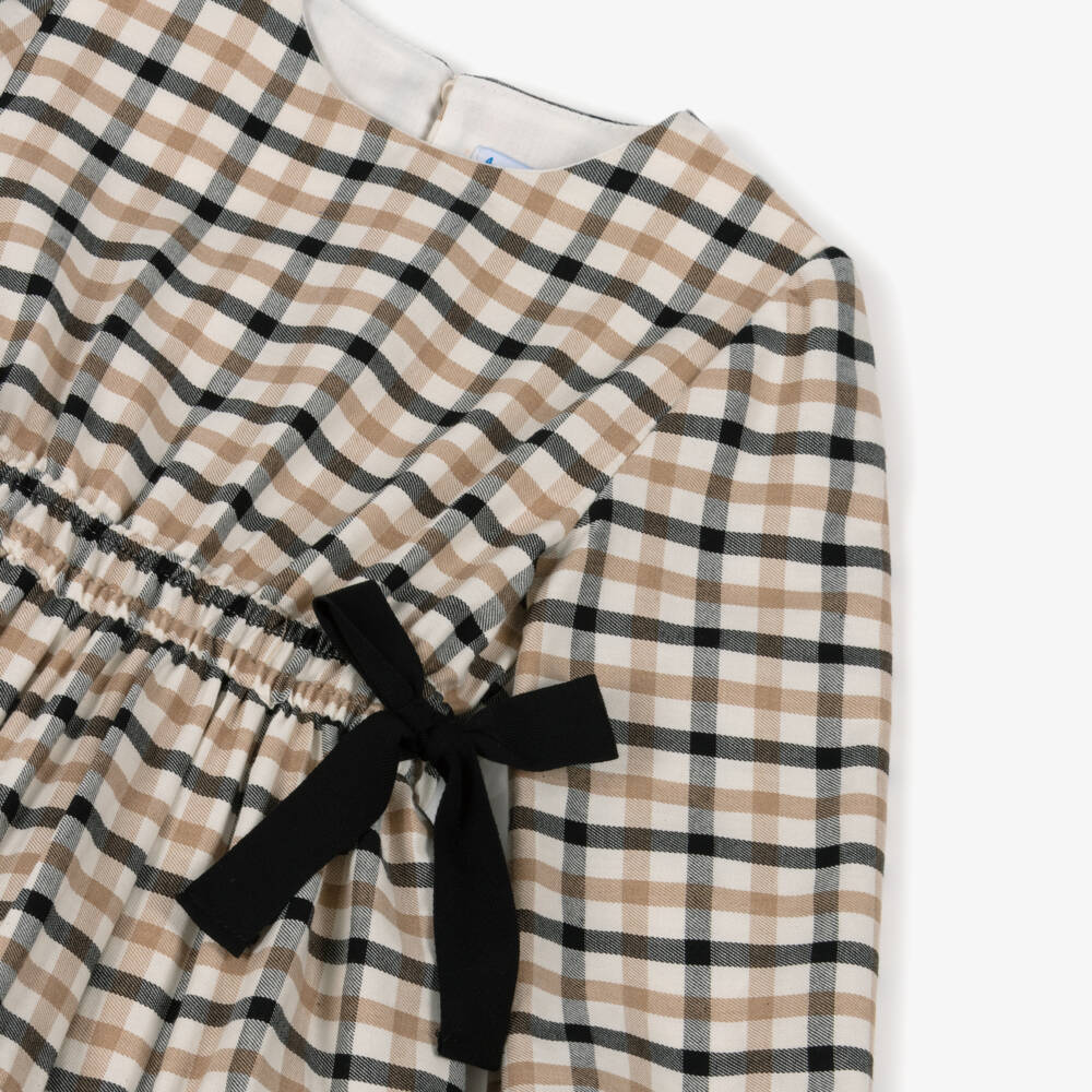 Mayoral-Girls Beige & Black Check Cotton Dress | Childrensalon Outlet