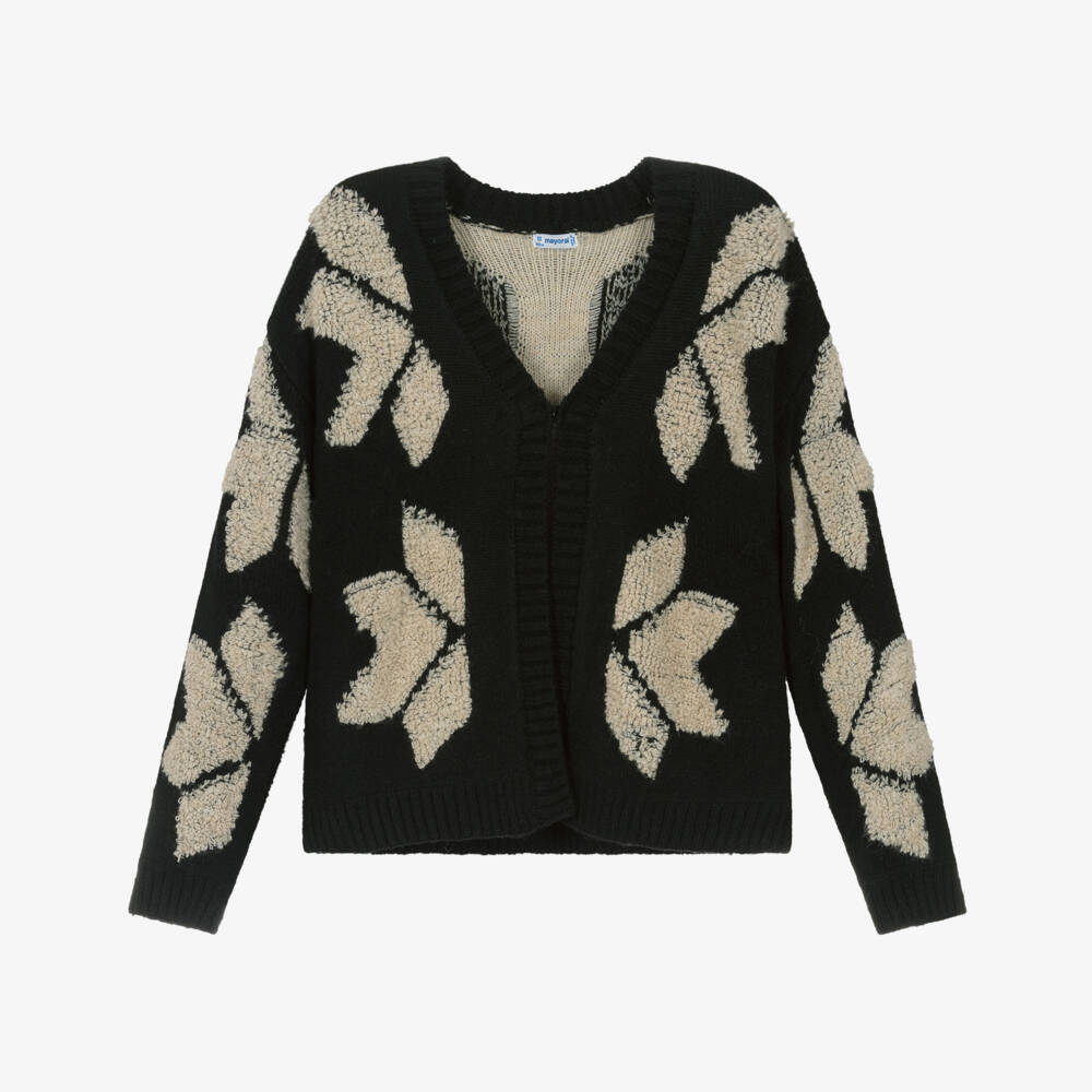 Mayoral-كارديغان محبوك للبنات باللون البيج والأسود | Childrensalon Outlet