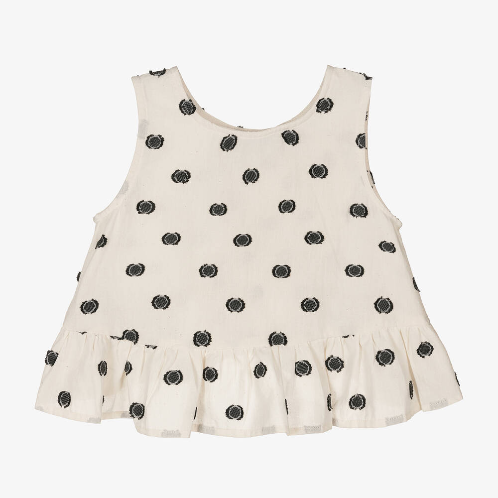 Mayoral - Girls Beige & Black Polka Dot Blouse | Childrensalon