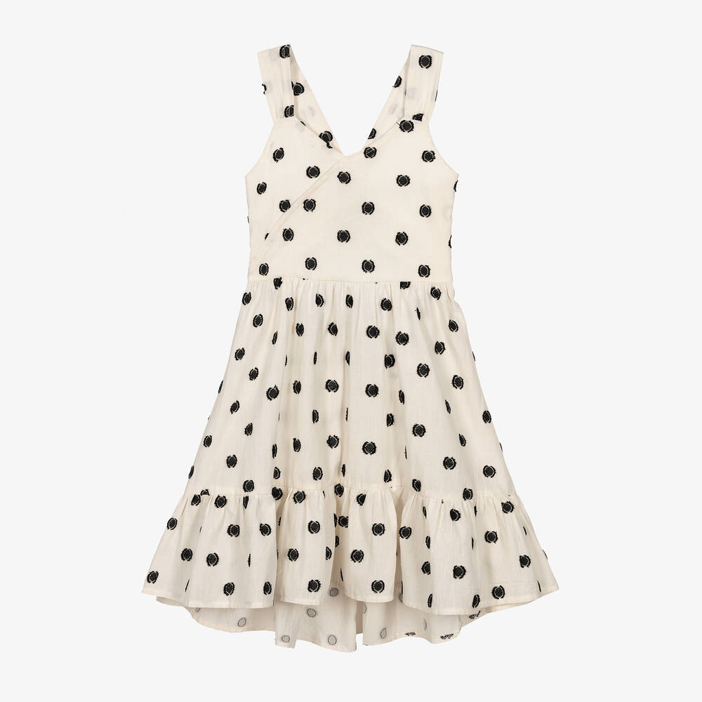 Mayoral - Girls Beige & Black Polka Dot Dress | Childrensalon