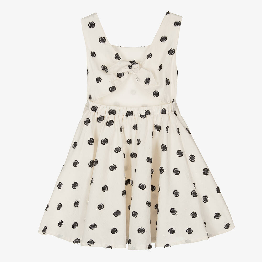 Mayoral Girls Beige Black Polka Dot Dress Childrensalon Outlet