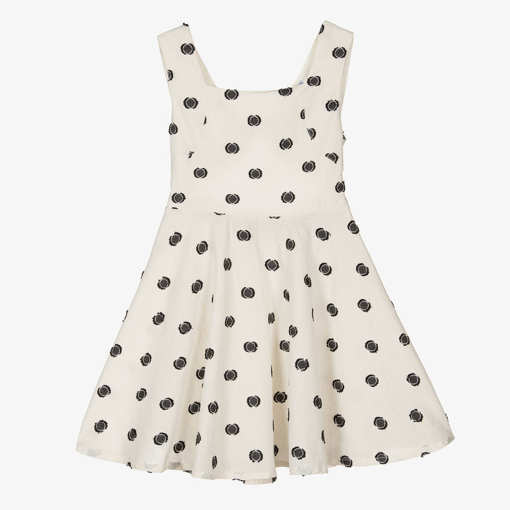 Mayoral - Girls Beige & Black Polka Dot Dress | Childrensalon