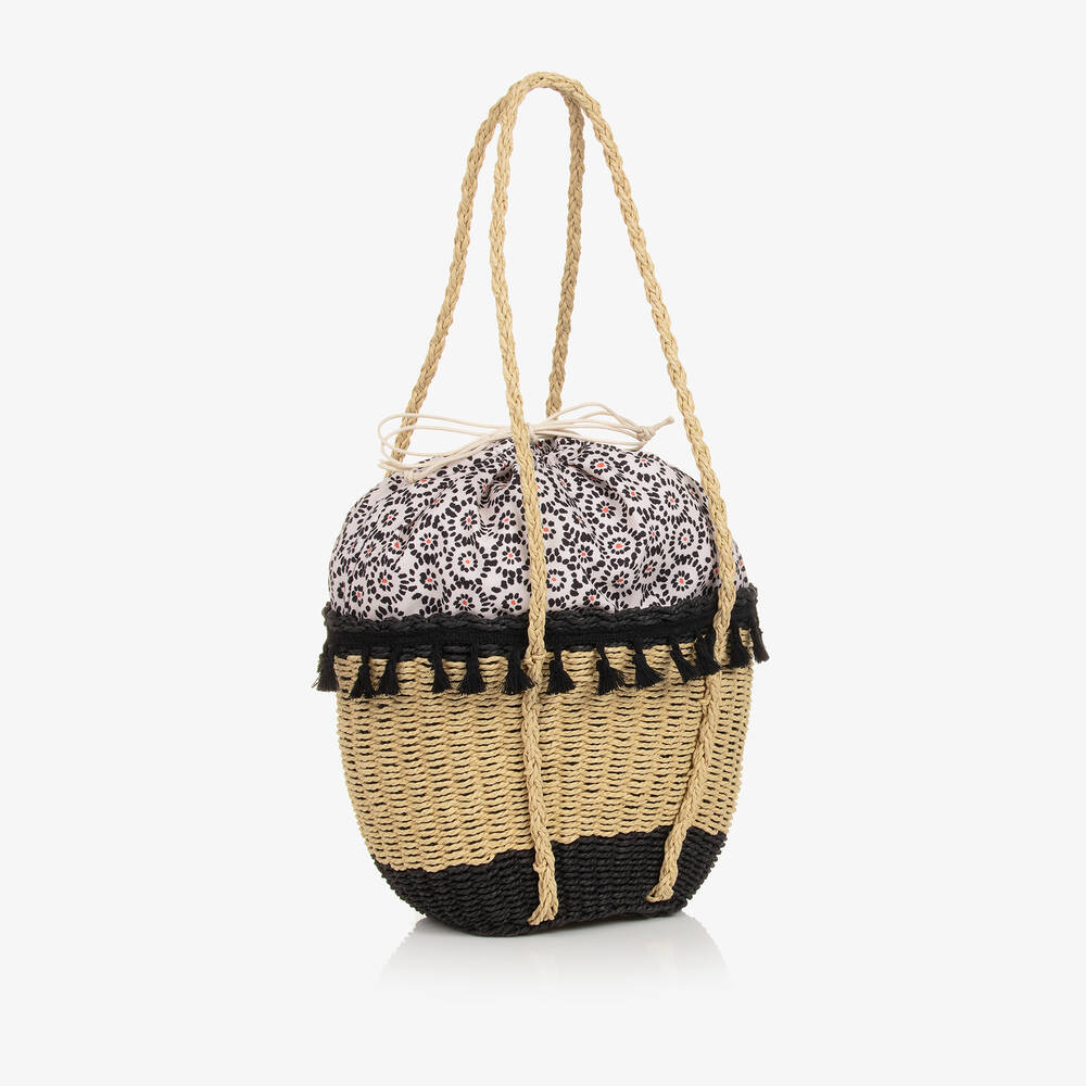 مايورال-حقيبة قش لون بيج وأسود للبنات (32 سم) | Childrensalon Outlet