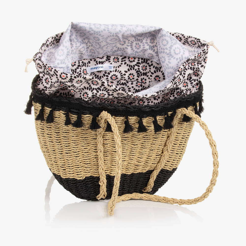 مايورال-حقيبة قش لون بيج وأسود للبنات (32 سم) | Childrensalon Outlet