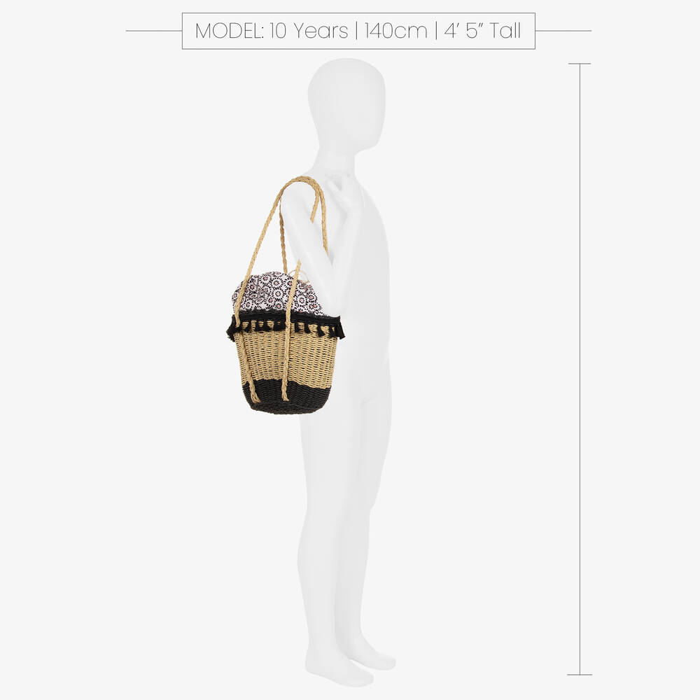 مايورال-حقيبة قش لون بيج وأسود للبنات (32 سم) | Childrensalon Outlet