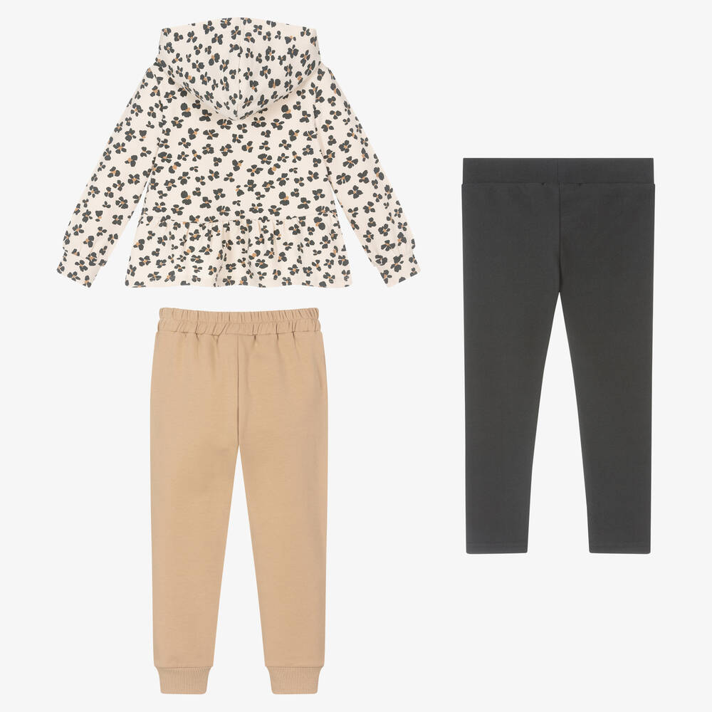 مايورال-بدلة رياضية قطن جيرسي لون بيج وأسود للبنات | Childrensalon Outlet