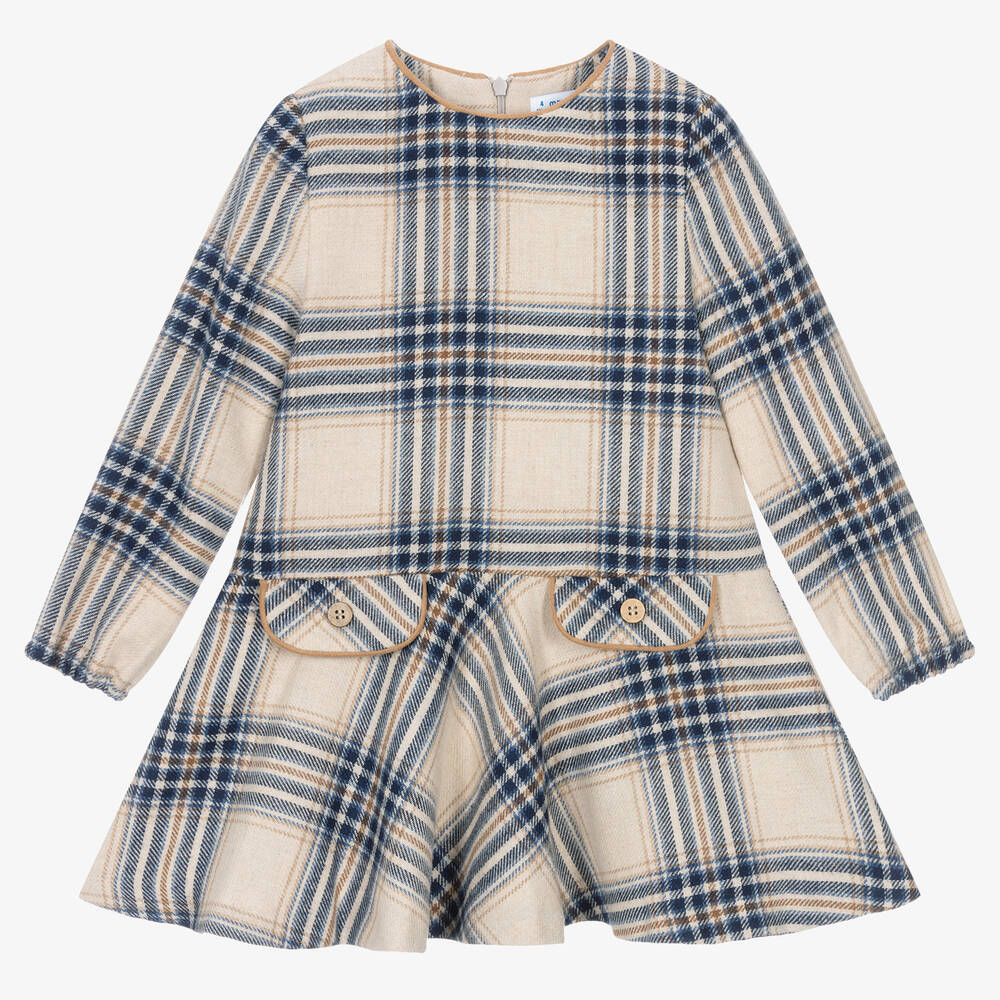 Mayoral-Платье в бежево-синюю клетку | Childrensalon Outlet