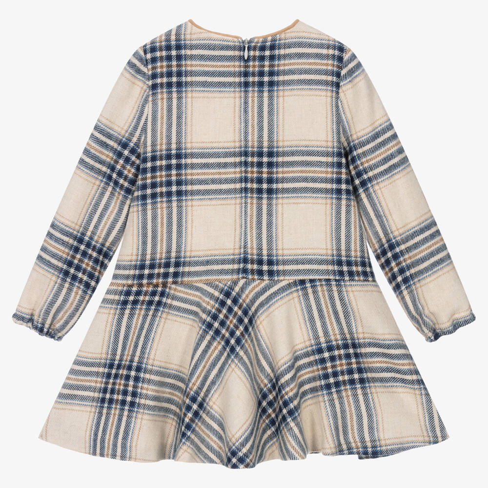 Mayoral Girls Beige Blue Check Dress Childrensalon Outlet