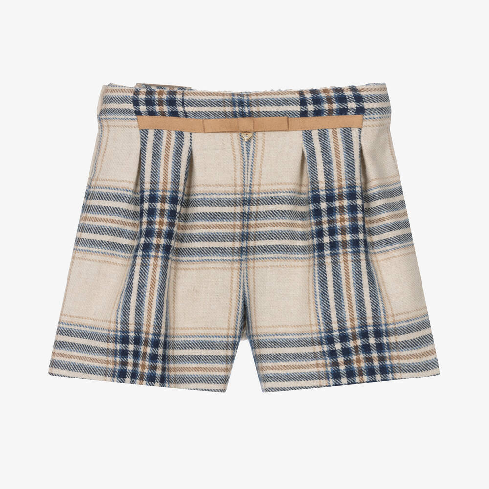 Mayoral - Short beige et bleu à carreaux fille | Childrensalon