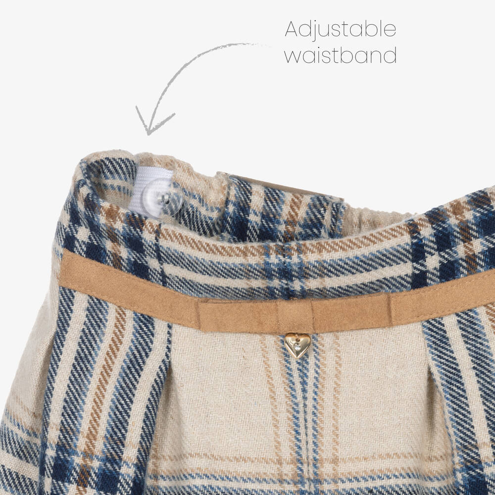 Mayoral-شورت مزيج قطن كاروهات لون أزرق وبيج للبنات | Childrensalon Outlet