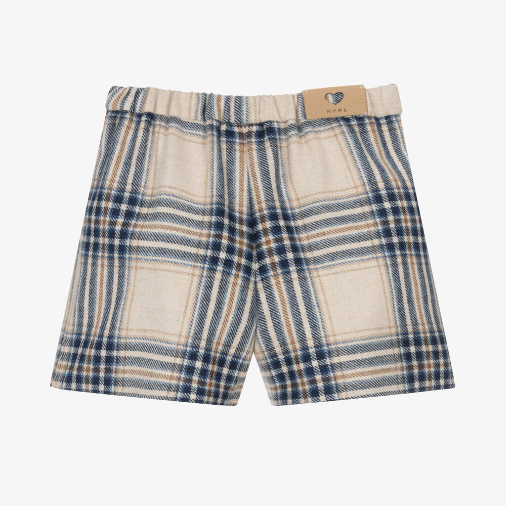 Mayoral-شورت مزيج قطن كاروهات لون أزرق وبيج للبنات | Childrensalon Outlet