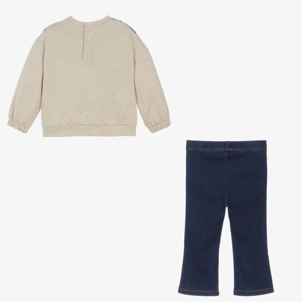 Mayoral-Girls Beige & Blue Floral Outfit | Childrensalon Outlet