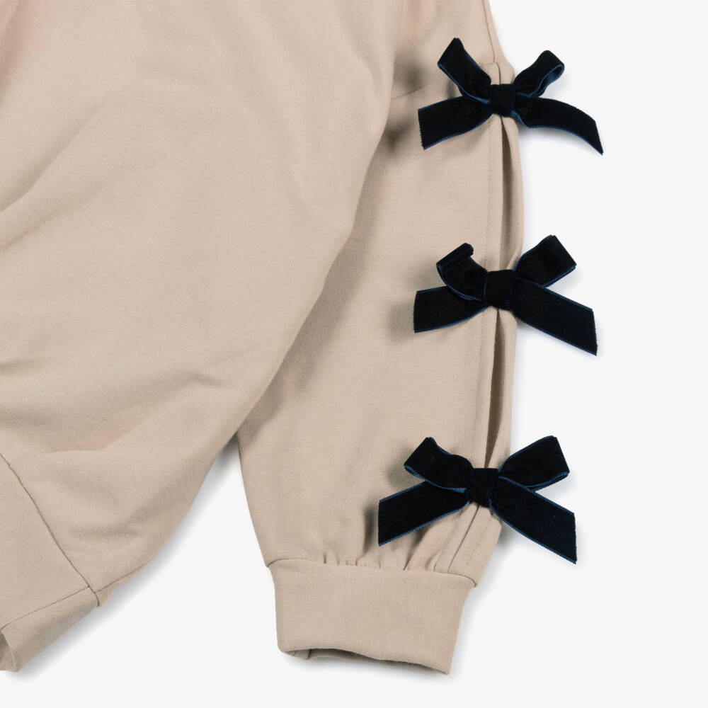 Mayoral-Girls Beige & Blue Leggings Set with Velvet Bows | Childrensalon Outlet